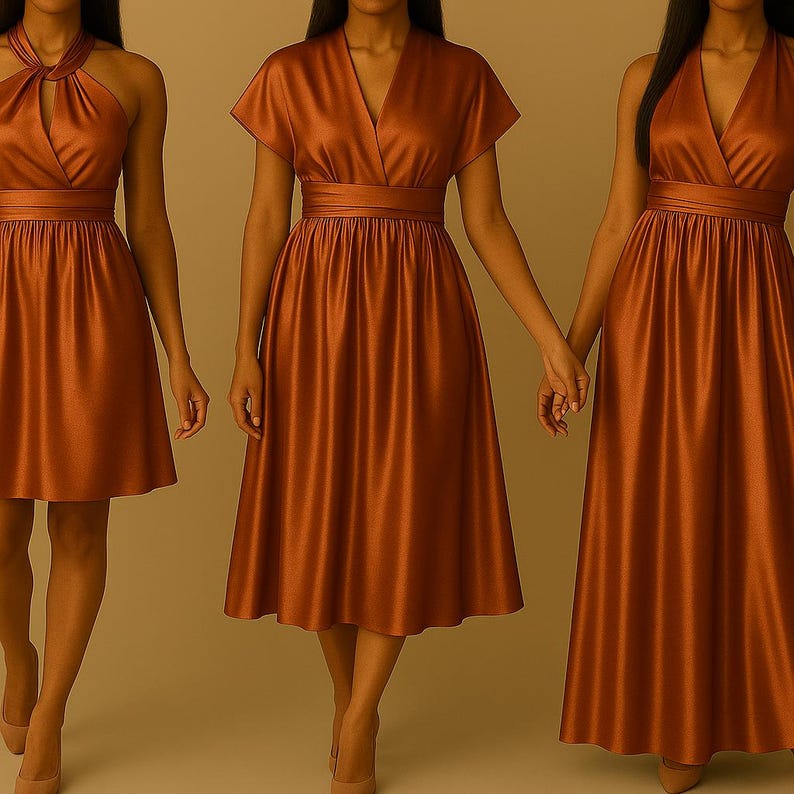 Robe convertible portefeuille satin terracotta KaysolCouture