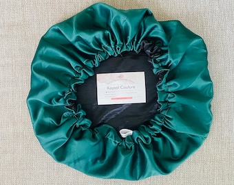 Bonnet de nuit en satin vert émeraude noir - haute qualité - bonnet protecteur Cheveux charlotte en tissu - élastique super maintien