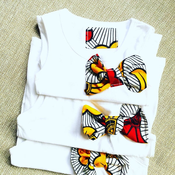 T shirt enfant bébé et fille avec noeud papillon en wax