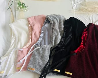 Cagoule maille doublure Satin Premium | Toucher Soie | Capuche Doublée Satin Protectrice Cheveux | Maille Chaude  |  Capuche Femme Hiver