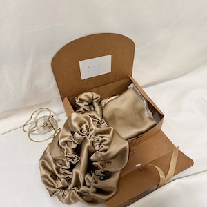 Silk Hair and Face Care Box - Silk Pillowcase - Silk Nightcap - Silk Scrunchie - Assorted - Choice of Color
