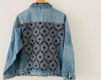 Veste en jean avec du Wax - veste originale - Collection capsule - veste en Wax - Cadeau original - Mixte femme et homme