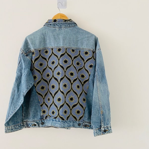 Veste en jean avec du Wax - veste originale - Collection capsule - veste en Wax - Cadeau original - Mixte femme et homme