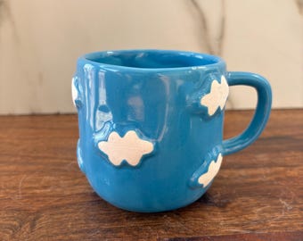 Handmade Blue Cloud Mug: Whimsical Ceramic Coffee Cup
