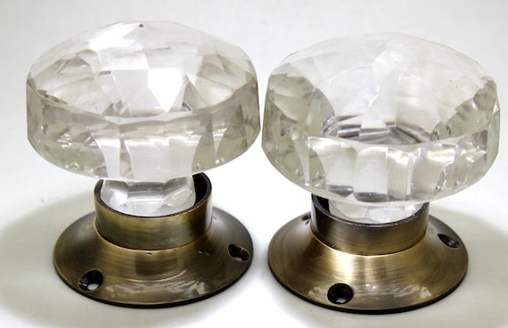 Medium Transparent Porte Poignées De Laiton Et Coupe Verre (Paire) Style Antique