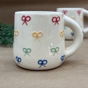 Handmade Bow Mug – Multicolor Embossed Ceramic Cup | Cute Coffee Mug for Matcha & Tea Lovers
