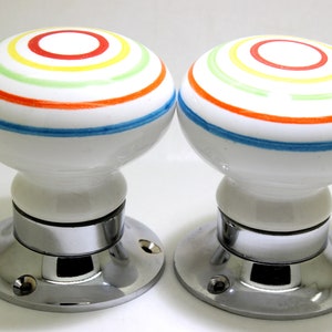 Ceramic Mortice Lock Multicolor Stripes  Round Ceramic Handle Classic Decorative Door Handle Pull Bathroom Door Handle Knob Pull 2 Pcs