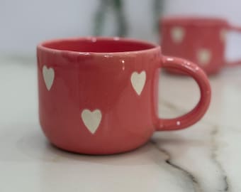 手作りのピンクのハート型セラミックコーヒーマグ | バレンタインギフト