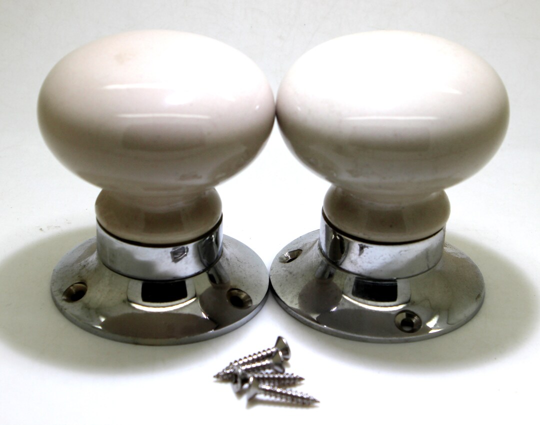 60mm Ceramc Zapfenloch Türknauf Set Häuschen Form Montert Un Chrome Bass | EBay
