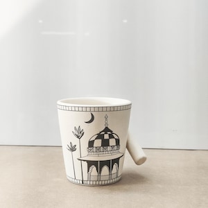 Black & White Ceramic Coffee Mug – Hand Painted Fort Design, Minimalist Mug, Indian Art Mug, Unique Gift for Coffee Lovers