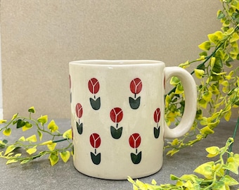 Handmade Ceramic Tulip Mug: Hand-Painted Stoneware Coffee Cup