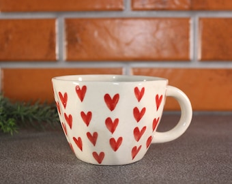 Handmade Heart Ceramic Coffee Mug: Red Heart Tea Cup