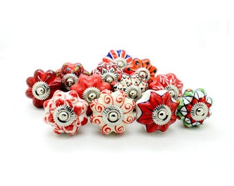 Céramique rouge assortie, 12 pièces, bouton de meuble de cuisine, bouton de porte de tiroir de meuble, 6 pièces bouton de porte, poignée, poignée de bouton de tiroir