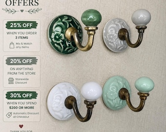Ceramic Round Wall Hooks, Vintage Hooks For Coat and Entryway Decor, Wall Mounted Hardware