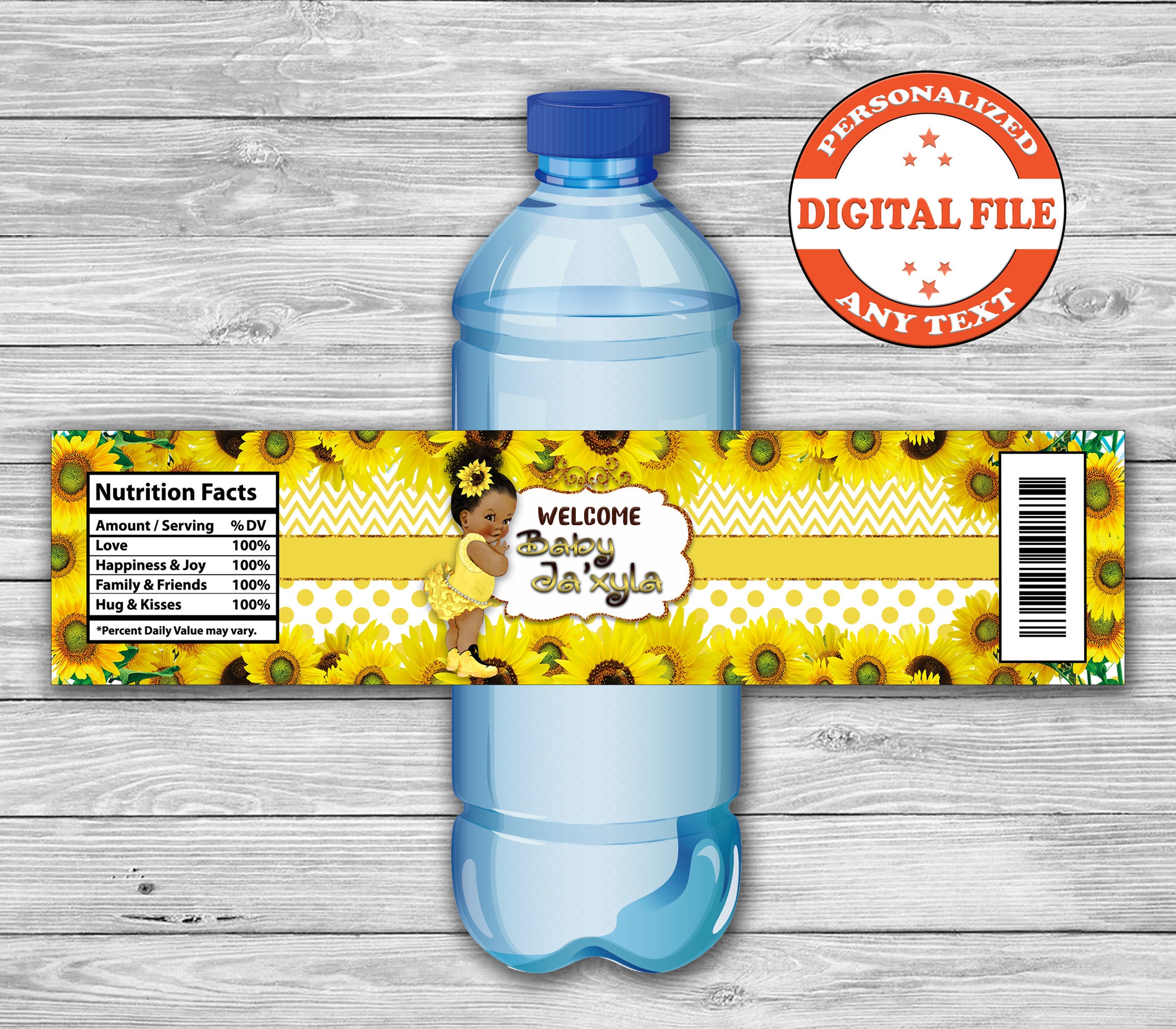 Digital Sunflower Water Bottle Labels Sunflower baby shower | Etsy
