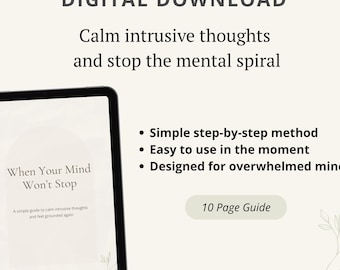 Calm Intrusive Thoughts Guide | OCD & Anxiety Help | Stop Overthinking Workbook | Mental Reset Tool | Digital Download for Overwhelmed Minds