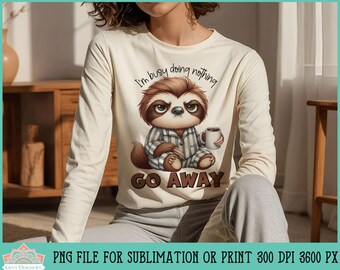 Chagrijnig sarcastische luiaard koffie png voor sublimatie of print, koffiemok sublimatie, chagrijnig dierensublimatie, koffie png, werkmok