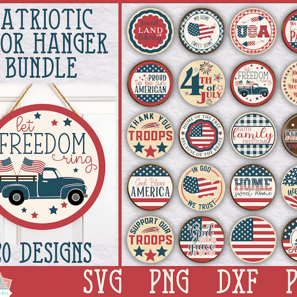 Patriotic Round Door Hanger SVG Cut File Bundle for Silhouette and Cricut, 4th of July | Memorial Day | Veterans Day | Labor Day