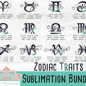 Best Seller Zodiac Traits Sublimation File Bundle for - Etsy