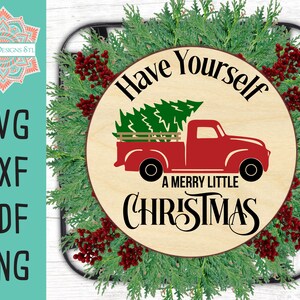 Have Yourself A Merry Little Christmas Truck Cut File für Silhouette und Cricut, Weihnachten SVG, Rundes Weihnachtsschild, Weihnachtslichter svg