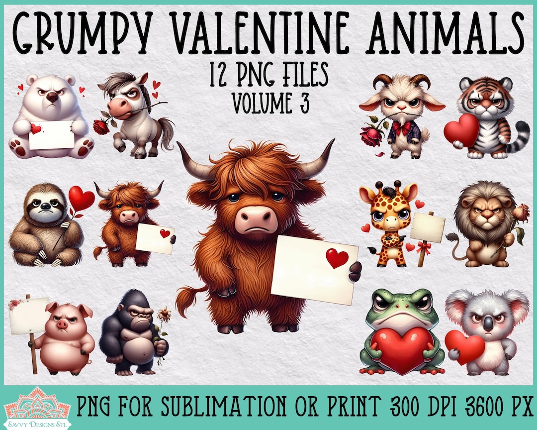 Grumpy Valentine Animals Bundle for Sublimation or Print, Volume 3 ...