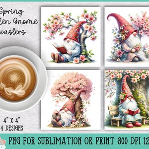 Spring Garden Gnome Coasters Bundle for Sublimation or Print, Floral Coasters, Gnome Coasters, Sublimation Bundle, 4x4 Coasters