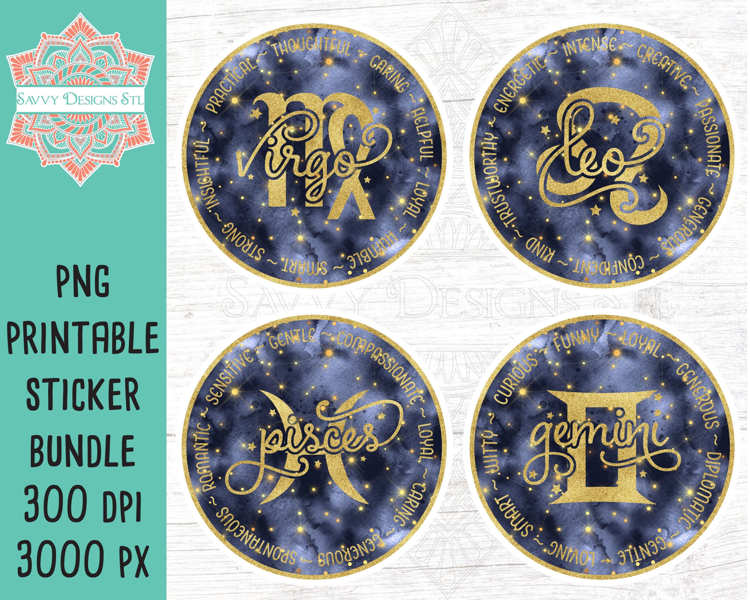 Traits Sticker Zodiac Traits Round Printable Sticker Bundle for Silhouette & Cricut ...