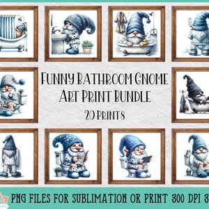 Grappige badkamerkabouter Art Print bundel om af te drukken of te sublimeren, badkamer wanddecoratie, wasruimte kunstprints, toiletkunst, badkamerborden