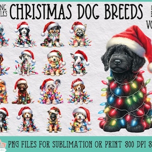Weihnachten Hunderassen Clipart Bundle für Sublimation oder Druck, Weihnachtshund Sublimation, Hunderasse Clipart, Weihnachten Sublimations Bundle