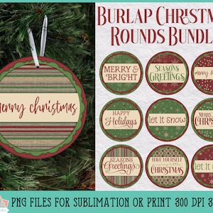 Paquet de rondes de Noël pour sublimation ou impression, sublimation des Fêtes, PNG rond de Noël, paquet de sublimation de Noël, ornement de Noël