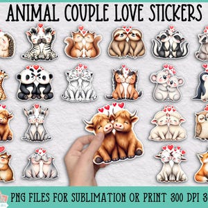 Animal Couples Printable Valentine Stickers, Love Heart Stickers Bundle for Silhouette and Cricut, Valentine Card Stickers