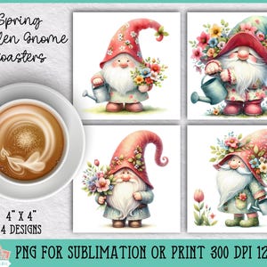 Spring Garden Gnome Coasters Bundle for Sublimation or Print, Floral Coasters, Gnome Coasters, Sublimation Bundle, 4x4 Coasters