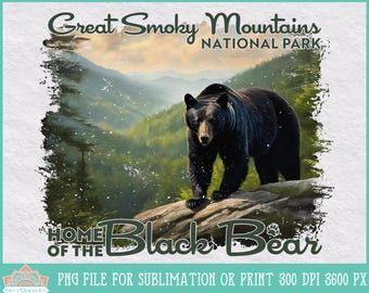 Great Smoky Mountains National Park Home of the Black Bear PNG voor sublimatie of print