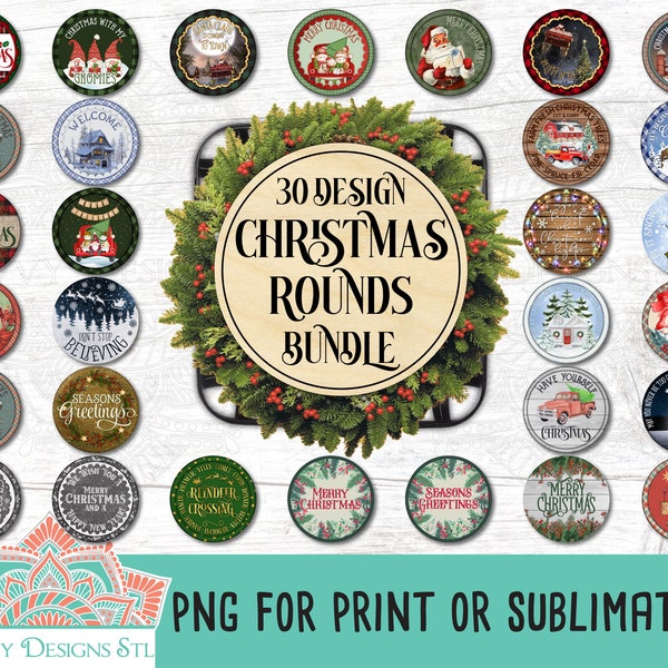 Christmas Rounds Bundle for Sublimation or Print, Holiday Sublimation, Christmas Round PNG, Christmas Sublimation Bundle, Christmas Ornament