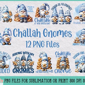 Lot de cliparts gnomes challah pour sublimation ou impression, lot de sublimation de Hanoucca, Shabbat, Roch Hachana, Yom Kippour