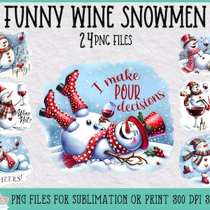 Paquete de imágenes prediseñadas de muñecos de nieve con vino divertido para sublimación o impresión, sublimación de vacaciones, PNG de Navidad, paquete de sublimación de Navidad divertido