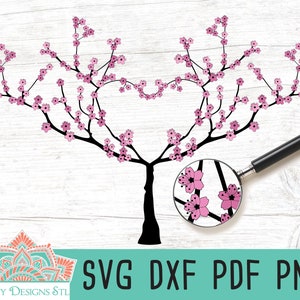 Cherry Blossom Tree Floral Heart Cut File for Silhouette and Cricut, INSTANT DOWNLOAD, Cherry Blossom svg, Printable Template