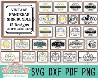 Vintage Hanukkah Sign Making Bundle for Print or Cut, Silhouette and Cricut, Farmhouse Hanukkah, Hanukkah Printable, Hanukkah Sign SVG