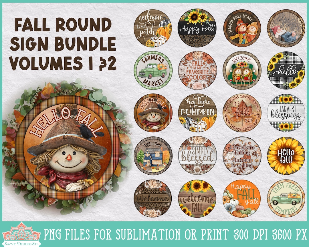 Fall Round Sign Bundle Vol 1 & 2 | Autumn Sublimation | Farmhouse Sign ...