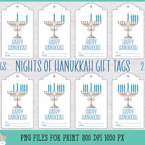 Lot d'étiquettes-cadeaux Les nuits de Hanoucca, étiquettes-cadeaux imprimables de Hanoucca, bougies menorah