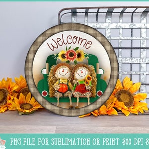 Fall Welcome Sign With Scarecrows For Print or Sublimation, Porch Sign, Autumn Wall Decor