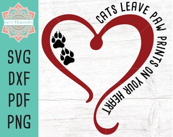 Cat Paw Prints Heart SVG: Pet Memorial Cut File (Digital Download)