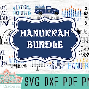Lot de fichiers coupés SVG de Hanoucca pour la silhouette et la Cricut, chemise de Hanoucca, imprimable de Hanoucca, signe de Hanoucca SVG, déco de Hanoucca