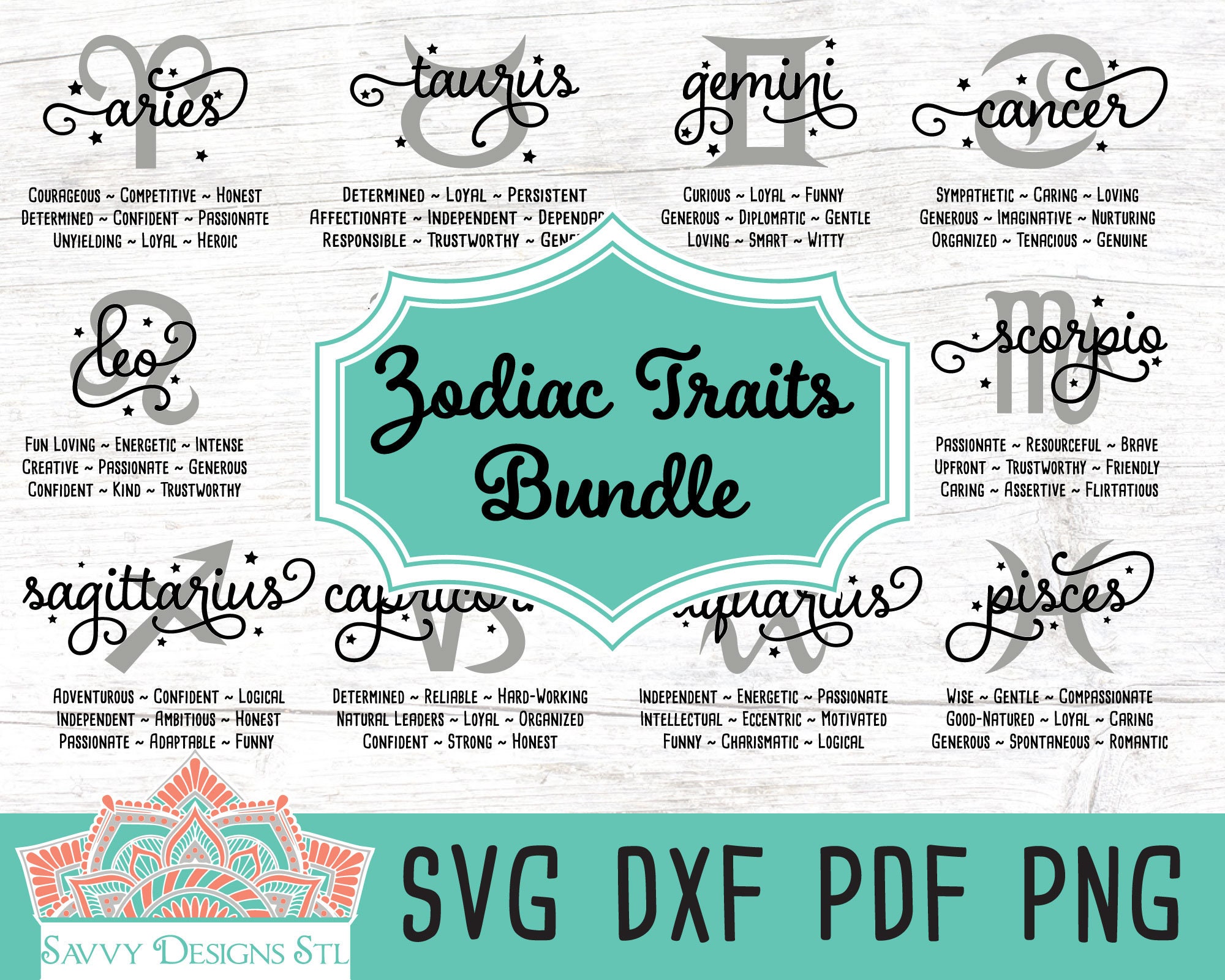 Zodiac Traits SVG Cut File Bundle for Silhouette and Cricut, astrolog…