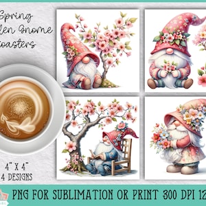 Spring Garden Gnome Coasters Bundle for Sublimation or Print, Floral Coasters, Gnome Coasters, Sublimation Bundle, 4x4 Coasters