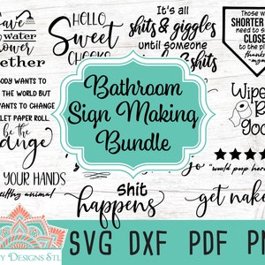 Badkamer Teken Making Cut File Bundel voor silhouet en Cricut, INSTANT DOWNLOAD, badkamer svg bestanden, Grappige Badkamer Borden svg, afdrukbaar