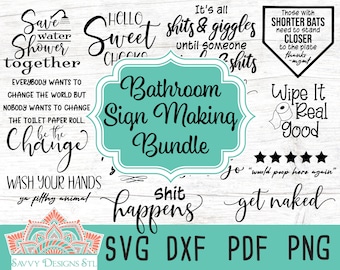 Funny Bathroom Signs SVG Cut File Bundle (Digital Download)
