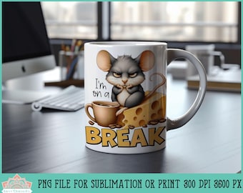 Grumpy Mouse Coffee Break PNG: sarcastische dierensublimatie (digitale download)