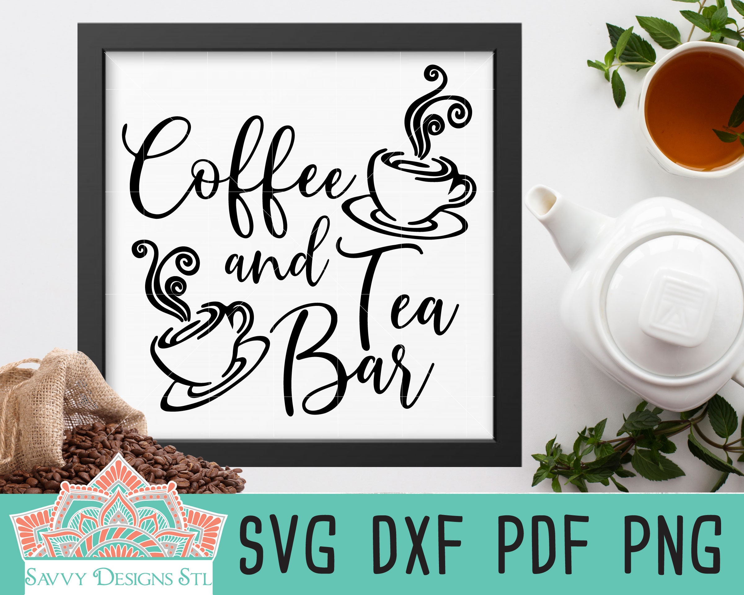 Coffee and Tea Bar Cut File for Silhouette and Cricut, INSTANT DOWNLOAD,  svg, png, dfx, and pdf