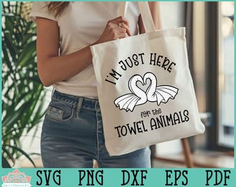 Cruise Design I'm Just Here For The Towel Animals Cut File for Silhouette and Cricut, cruise png, towel animal svg, swans